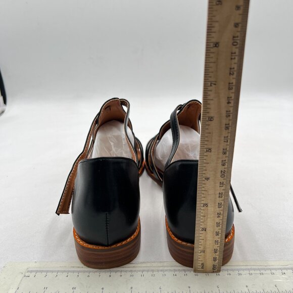 FSJ Black Closed Toe Low Block Heel Woven Roman Ankle Strap Hollow Caged Sandals - Picture 5 of 8